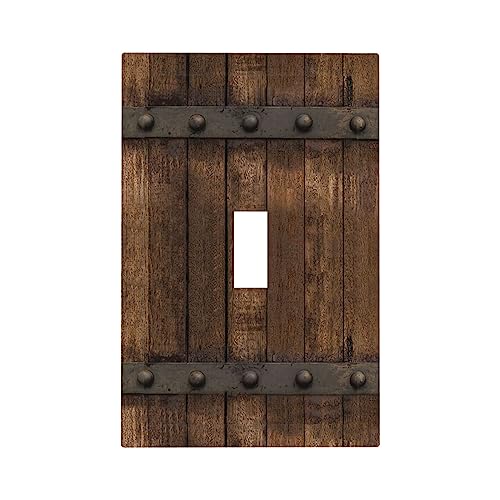 biondbong Rustic Brown Wood Barn Door Farmhouse Light Switch Cover Plate Single Toggle 1 Gang Wall Plate Country Decorative Electrical Faceplate for Kitchen Home Decor Accessories 5" x 3"