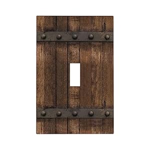 Rustic Brown Wood Barn Door Farmhouse Light Switch Cover Plate Single Toggle 1 Gang Wall Plate Country Decorative Electrical Faceplate for Kitchen Home Decor Accessories 5″ x 3″