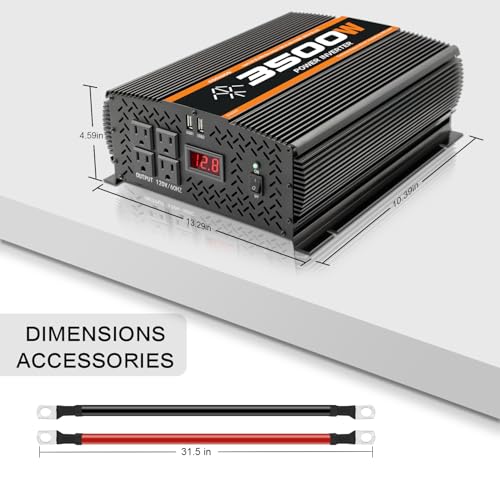 3500 Watt 12v Power Inverter for Vehicles car Truck RV Solar, dc 12v to 110v ac Converter with 4 AC Power Outlets 2 USB Ports LCD Display-3500W