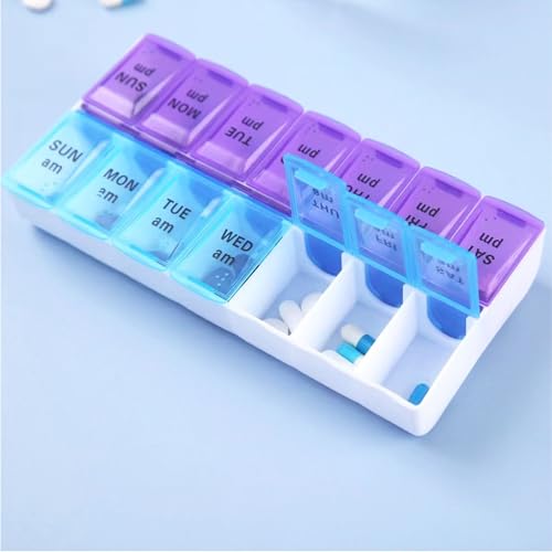 Pill Organizer, Pill Holder, Pill Case, Weekly (7-Day) AM/PM Pill Case, 2 Times a Day, Blue and Purple