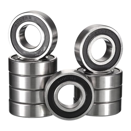 HiPicco 6007-2RS Deep Groove Ball Bearings, ID 35mm x OD 62mm x Width 14mm Double Rubber Sealed Ball Bearing Pre-Lubricated Chrome Steel Z2 Lever 10pcs