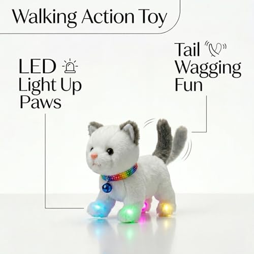 Image of GITGRNTH Walking Talking Lighting Cat - Interactive LED Cat Toy - Musical Cute Kitty with Glowing Light Paws - Electronic Cat with Sound - Gift for Girls and Boys Baby