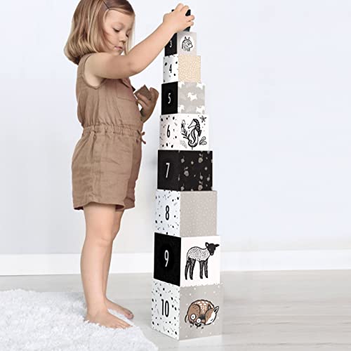 Wee Gallery Nesting Blocks - Baby Animals And Numbers - Black And White Stacking And Building Toy For Toddlers And Kids - Motor Skills, Creative Play And Problem Solving For Children (Ages 2 And Up) #TOP6