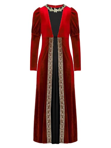 Robe médiévale princesse en velours rouge pour fille de 15-16 ans