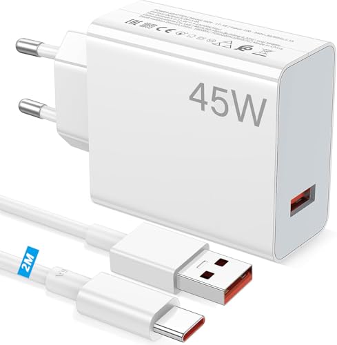 45W Rapido Caricatore USB con Cavo USB C 2M per XiaoMi Redmi Note 14 Pro 5G POCO X7,Caricabatterie rapido Turbo Charge per XiaoMi POCO Pad M6 X5 X3 Mi 10T Lite Note 13 14 12S Mi 11 Lite Redmi Pad
