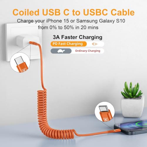 Image of USB C to C Cable 6FT, 2Pack Coiled USB C Fast Charging Cable for CarPlay