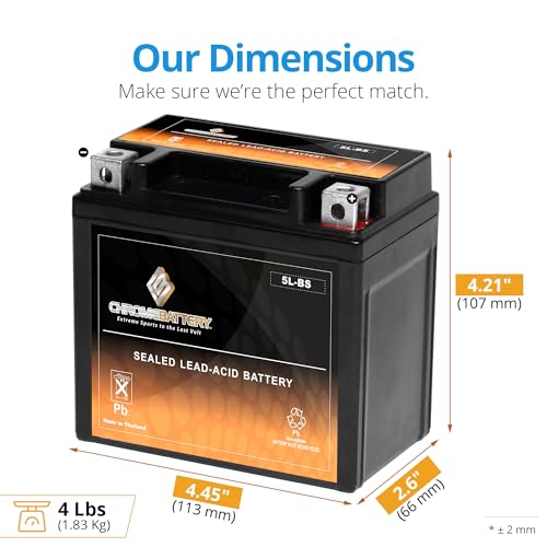 Image of CB CHROMEBATTERY 5L-BS Maintenance-Free 12V 5Ah Battery Replacement for ATV, Motorcycle, Jet Skis, Scooter, UTV, and More - Nut and Bolt (T3) Terminal