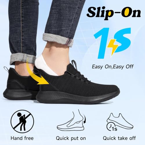 Image of Non Slip Work Shoes for Mens Slip On Sneakers Waterproof Chef Kitchen Shoe Comfortable Slip Resistant Restaurant Footwear Hombre Zapatos de Trabajo, Black
