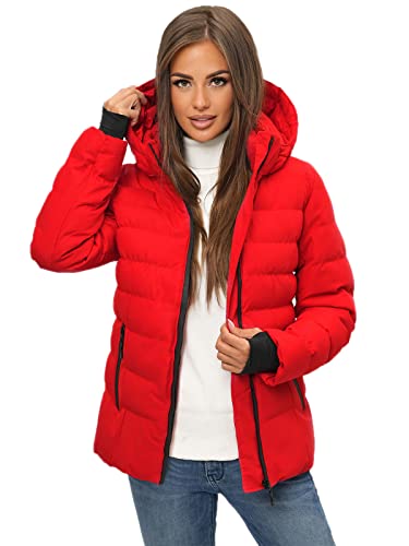 OZONEE Damen Winterjacke Jacke Winter Farbvarianten Warm Bomberjacke Steppjacke Wintermantel Kunstfell Daunenjacke Leichte Outdoor Puffer Jacket Gepolstert 777/9463K/270 ROT M