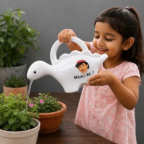 Image of Dinosaur Watering Can for Kids | 1 Litre | Plastic Dinosaur with Moving Eyes | Leak Proof, Lightweight, Easy Grip Watering Can | Kids Return Gifts | 10 Inches (Maali No. 1 White)