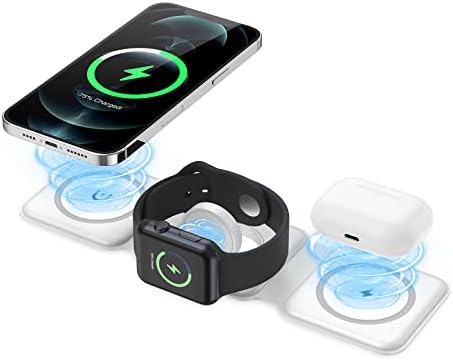 Newest 3 in 1 Wireless Charging Station, Brifit Foldable Fast Wireless Charger Stand Magnetic Wireless Charger Pad for iPhone 14/13/12/11 Samsung Galaxy AirPods 3/2/Pro Apple Watch 8/7/6/5/SE/4/3/2