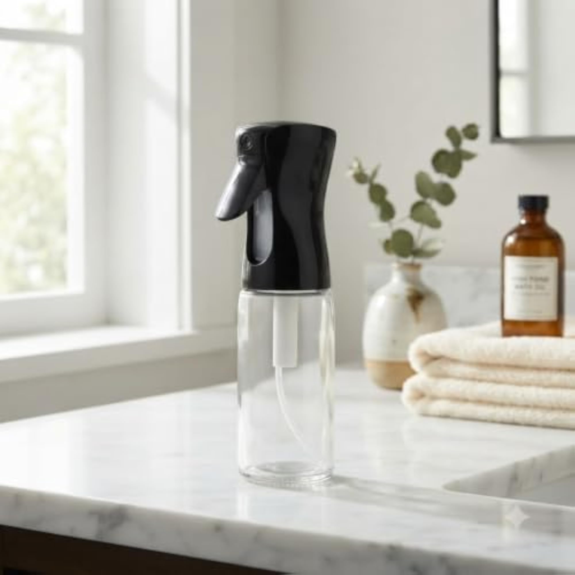 Continuous Fine Mist Spray Bottle, Clear with Black Trigger