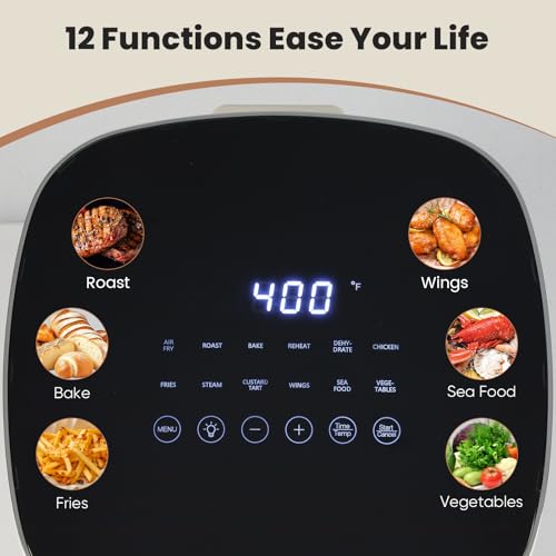 Image of Sweetcrispy Air Fryer 6 Quarts with Window, 12-in-1 Square Airfryer Oven for Family, 400F Rapid Air Crispy Technology, Roast Bake Dehydrate, Nonstick & Easy-Clean Basket