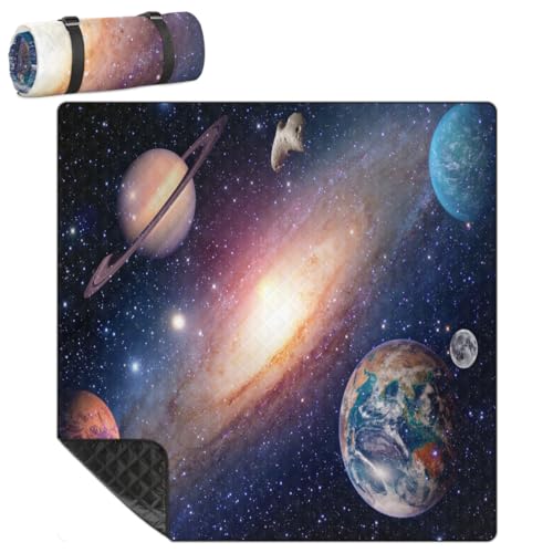 Shimoshe Extra Large Picnic Blankets 79”x 79”, Galaxies Space Waterproof Foldable Picnic Mat with Straps Portable Beach Blanket for Camping Park Grass Beach Indoor