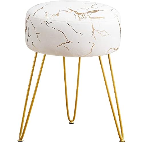 LUE BONA Vanity Stool, Gold Vanity Stools for Makeup Room, Round Ottoman Foot Stool, Velvet Footrest Vanity Chair for Bathroom Vanity, Bedroom, Living Room, Entryway, Offices, 300lbs