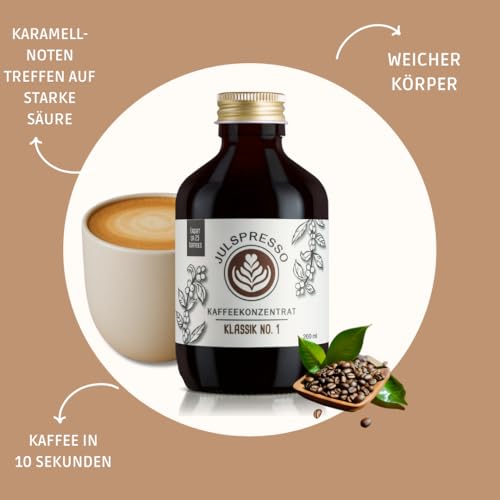 JULSPRESSO Kaffeekonzentrat - Klassik No. 1 - Kaffeekonzentrat Pur Natur - warme Kaffeegetränke und Eiskaffee - für ca. 25 Tassen Kaffeegetränk pro Flasche