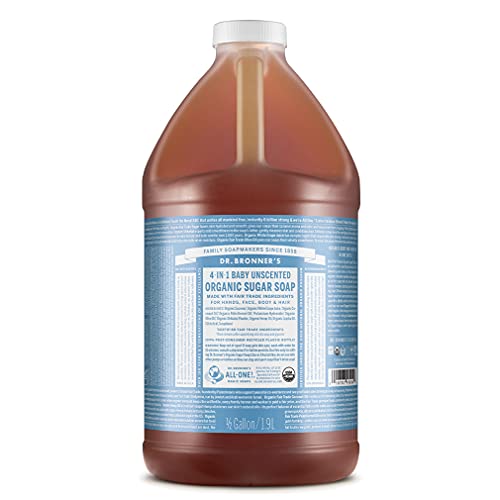 Dr. Bronner’s – Organic Sugar Soap (Baby Unscented, 64 Ounce) – Made with Organic Oils, Sugar & Shikakai Powder, 4-in-1 Use: Hands, Body, Face and Hair, Moisturizes & Nourishes, No Added Fragrance