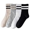 YUWELL Calcetines a rayas para mujer, calcetines casuales de algodón acogedores para mujer, 4 pares, talla 5-10