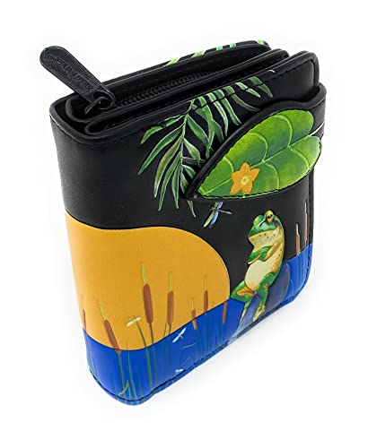 Shag Wear Sunset Frog Small Wallet for Women and Teen Girls Vegan Faux Leather Black 4.5