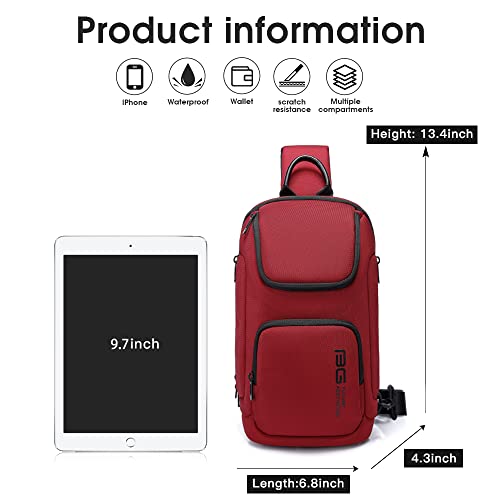 Image of BANGE Sling Bag for Men,Shoulder bags Crossbody Sling Backpack for Men and Women, Red, Durable