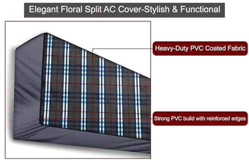 Image of The Furnishing Tree Split AC cover for indoor and outdoor unit of 2 ton waterproof and dustproof Grey Dupplin Check pattern