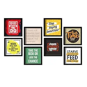 PAPER PLANE DESIGN Motivational Quotes Wall Framed Posters, Office Wall Decor with Quotes.Set of 8 (10 x 10 Inch) (MDF POSTERS)