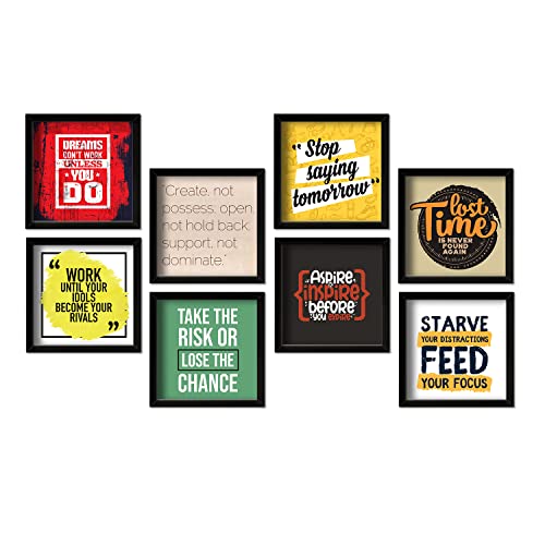 Image of PAPER PLANE DESIGN Motivational Quotes Wall Framed Posters, Office Wall Decor with Quotes.Set of 8 (10 x 10 Inch) (MDF POSTERS)