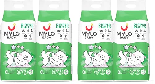 Image of Mylo Baby Diaper Pants Small (S) Size 4-8 kgs (84 count) Leak Proof | Lightweight | Rash Free | Upto 12 Hours Protection | ADL Technology | with Aloe Vera Lotion (42 Count, Pack of 4)