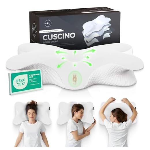 Shootforthestars Cuscino Cervicale per Dormire in Memory Foam Comodo Fin dalla Prima Notte - Cuscino Ortopedico Cervicale Ergonomico per Dormire di Lato o Supini Sfoderabile e Lavabile (Bianco)
