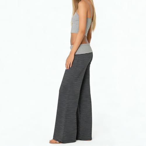 Image of Lounge Yoga Pants for Women Fold Over Low Waist Wide Leg Bell Bottoms | Y2K Foldover Pants, Flare Leggings, Low Rise Yoga Sweatpants