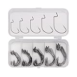 Conskyee EWG Offset Worm Hooks for Bass Fishing, Texas Rig Jig Fish Hooks for Senko Soft Plastics Bait in Saltwater or Freshwater Size:2# 1# 1/0# 2/0# 3/0# (Pack of 50)
