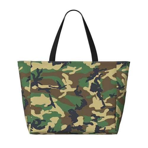 Green Military Camo Print Roomy Beach Tote Bag For Women, Large Travel Bag For Weekend Travel,Pool2