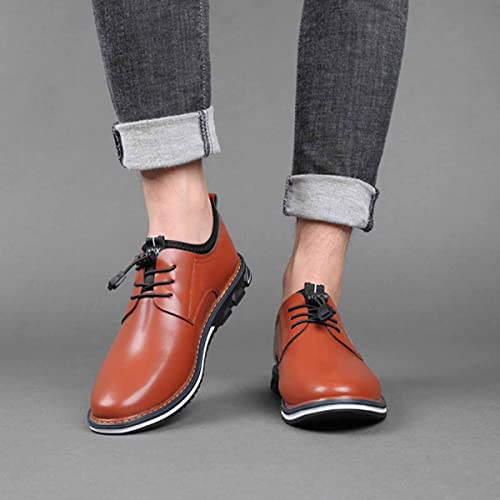 MSYINGL Men Casual Shoes,Business Slip-on Shoes,Comfortable Elastic lace-up Leather Shoes,Work Office Dress Outdoor Shoes3