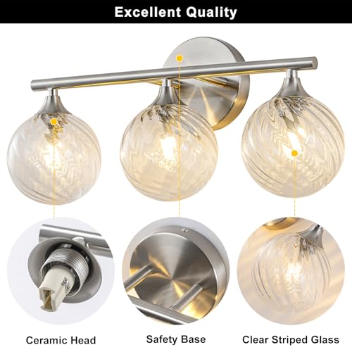 Image of WILON 3 Lights Bathroom Vanity Light, Brushed Nickel Vanity Lights for Bathroom, Modern Bubble Globe Bathroom Light Fixtures Over Mirror, Dimmable G9 Base Vanity Lighting with Clear Glass Shade