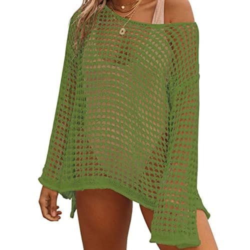 Bsubseach Crochet Cover Ups for Women Sexy Hollow Out Swim Cover Up Knit Summer Outfits E-green