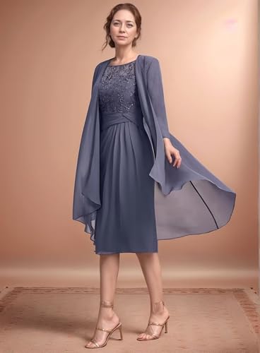 Long Sleeves Mother of The Bride Dress 2 Pieces Lace Appliques Chiffon Crew Neck Formal Evening Party Gowns for Women4