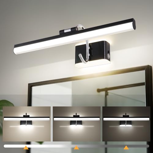 Image of Modern Black Bathroom Light Fixtures 16.3 inch Led Vanity Lights, 8W, Rotatable Bar Bathroom Lighting fixtures Over Mirror,4000K Daylight Dimming Wall Light Fixtures for Indoor