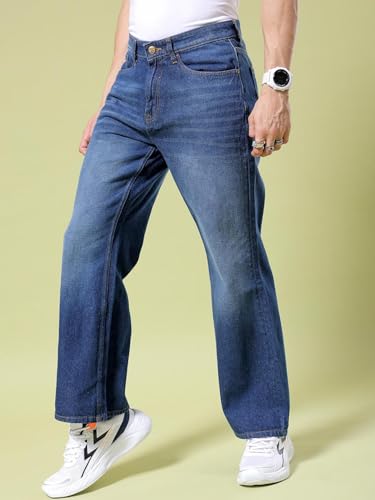 Image of The Indian Garage Co Men Bootcut Loose Fit Solid Mid-Rise Jeans