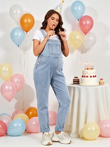 Image of PACBREEZE Women's Maternity Shorts Jean Overalls for Women Stretchy Denim Bib Jumpsuits Summer Pregnancy Shorts
