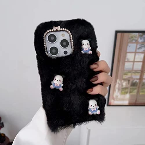 Mädchen Fluffy Rot 3D Süß Stile Dünn Schutzhülle Kompatibel mit Xiaomi Redmi Note 10 Pro-12.Schwarz mit Kleinen Weißen Hunden