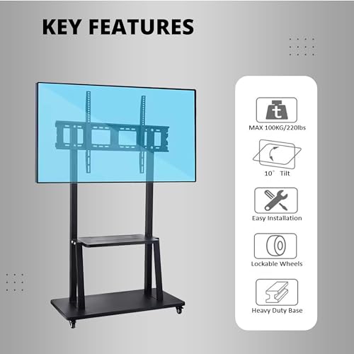 Image of Robustt TV Stand with Wheels | Fits 50-98 Inches TV | Heavy Duty Material | Tilt & Height Adjustable Rolling Stand | Movable TV Stand | Flexible Shelf | Cable Management - Pack of 1