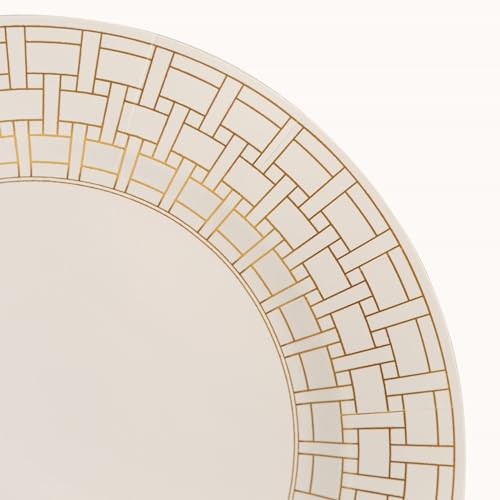 10 Platos Desechables Redondos de Papel Blanco con Diseño Dorado miniatura 7