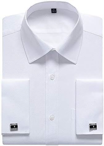 siliteelon Mens Double Cuff Shirts Men's Long Sleeve Work Cufflinks Dress Shirts Cotton Shirt for Men Shirt