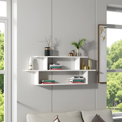 FURNEASER Midly Multipurpose Wall Display Shelf for Living Room Hanging Corner 2 Layer Rack Floating Bookshelf & Shelf Organizer Stand 16D x 80W x 40H Centimeters (White) FURNEASER Midly Multipurpose Wall Display Shelf for Living Room Hanging Corner 2 Layer Rack Floating Bookshelf & Shelf Organizer Stand 16D x 80W x 40H Centimeters (White)