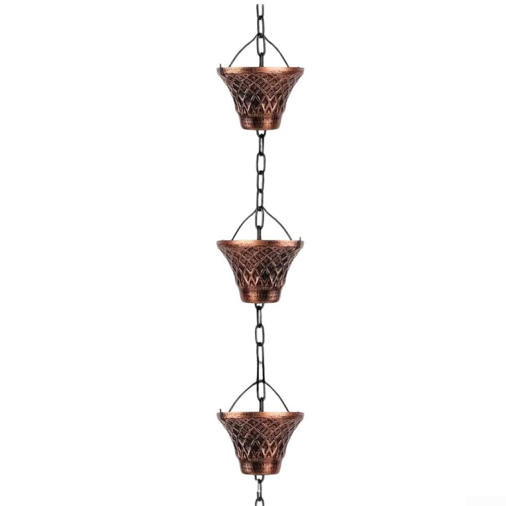 Chaînes de pluie en métal de 2,7 m pour gouttières, décoration extérieure (bronze)