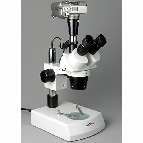 Amscope Sw-2T24X Trinocular Stereo Microscope, Wh10X Eyepieces, 10X/20X/40X Magnification, 2X/4X Objective, Upper And Lower Halogen Lighting, Pillar Stand, 110V-120V, Includes 0.5X Barlow Lens #TOP4
