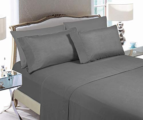 Elegant Comfort Luxury Soft Bed Sheets 1500 Premium Hotel Quality Microfiber Softness Wrinkle and Fade Resistant (6-Piece) Bedding Set, Full, Platinum Grey