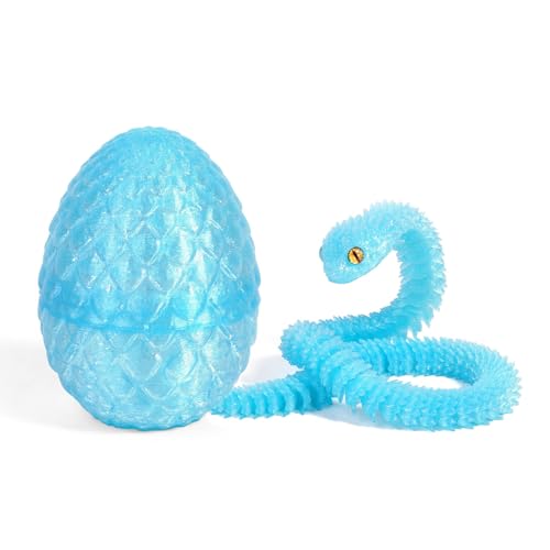 Luckana 3D Printed Egg with Flexible Snake Toy Inside, 11.8 Inch Snake Model, Science Display Prop, Prank Gift (Blue)