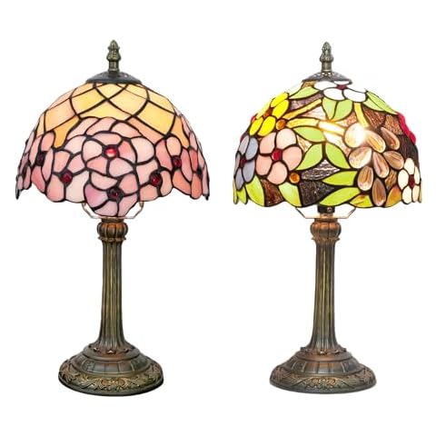 wecrejoni Tiffany Lamp Bedside Table Lamp-Nightstand,Stained Glass Lamp for Bedroom Dorm Living Kitchen, Aesthetic Cute Home Decor Gift,Cherry Blossom,Grape Cover