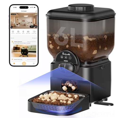 Pet Automatico Alimentador Para Gatos com Caes - 6L Inteligente Comedouro para Cat com Cães para 2.4g Wifi com Camera - Eletronico Suporte Programavel Automático Food Dispenser com Steel Pote